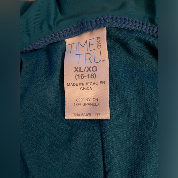 Teal one piece swimsuit with scalloped flutter neckline. Size 16-18 - Picture 3 of 5